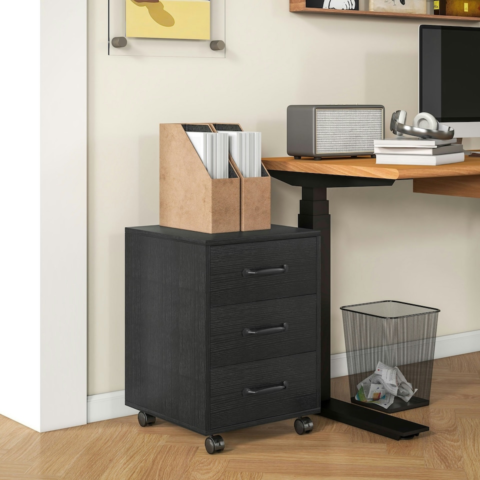 image 1 of HOMCOM File Cabinet with 3 Drawers, Under Desk Mobile Filing Cabinet Black