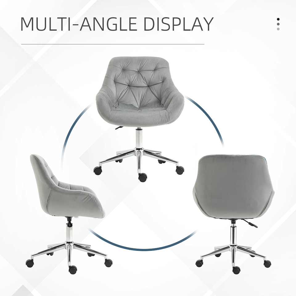 image 1 of Vinsetto Home Office Chair Velvet Ergonomic Computer Chair Comfy Desk Chair with Adjustable Height, Arm and Back Support, Grey