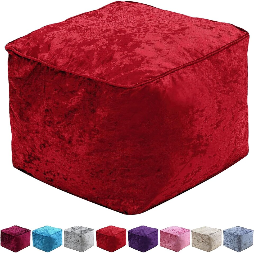 image 1 of Red Crushed Velvet Bean Bag Pouffe Foot Rest