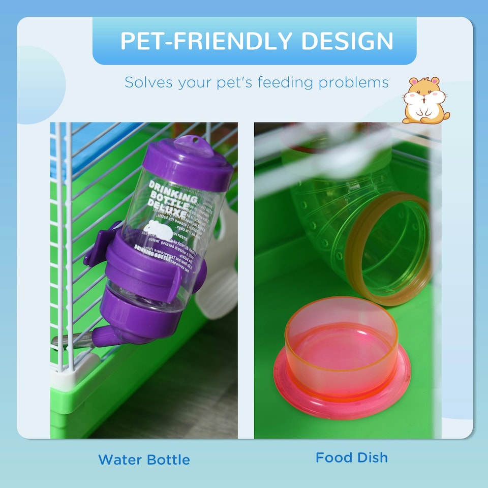 image 1 of Pawhut 5 Tier Hamster Cage Carrier Habitat w/ Exercise Wheels, Green