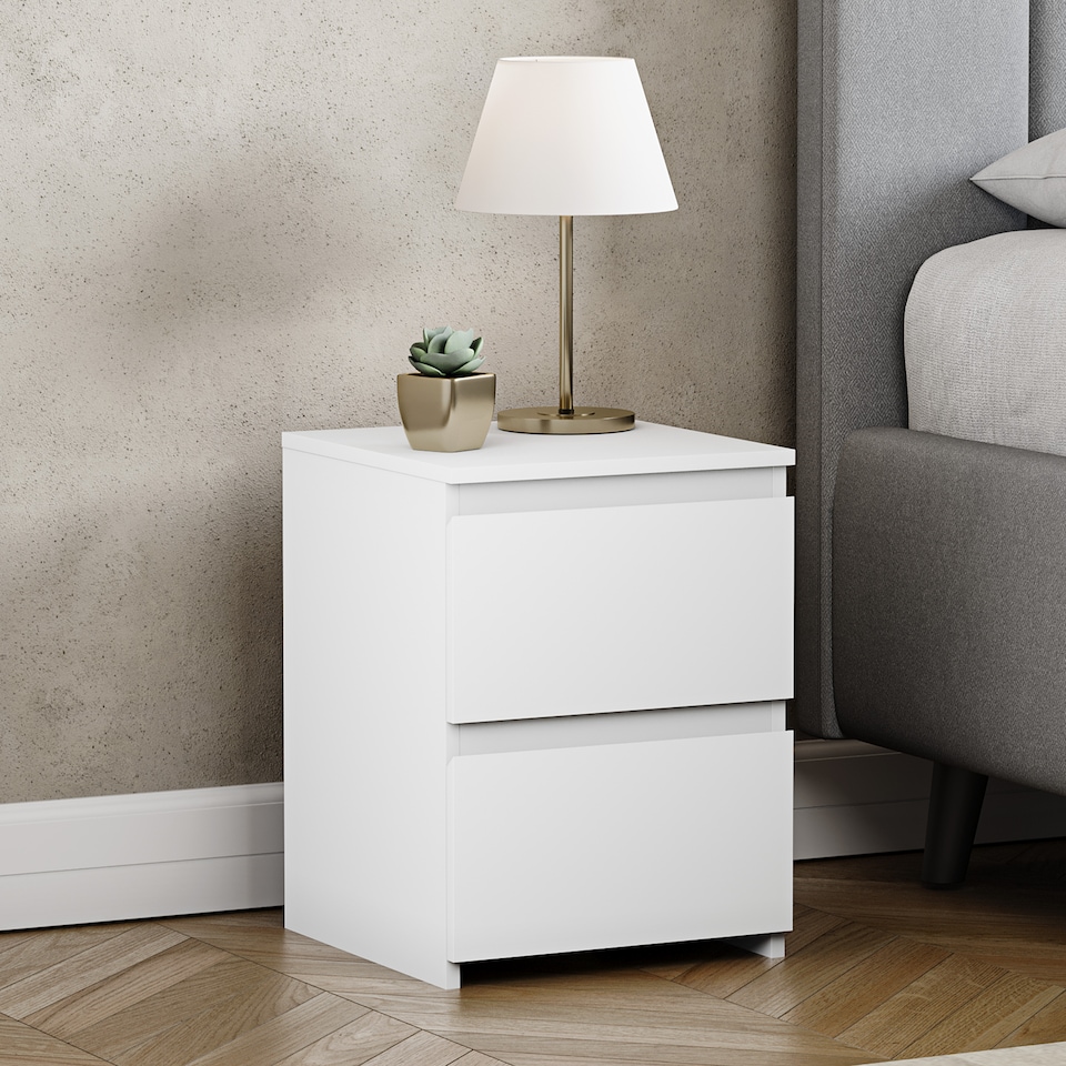 image 1 of Vida Designs Denver 2 Drawer Bedside Chest Cabinet Table Nightstand, White