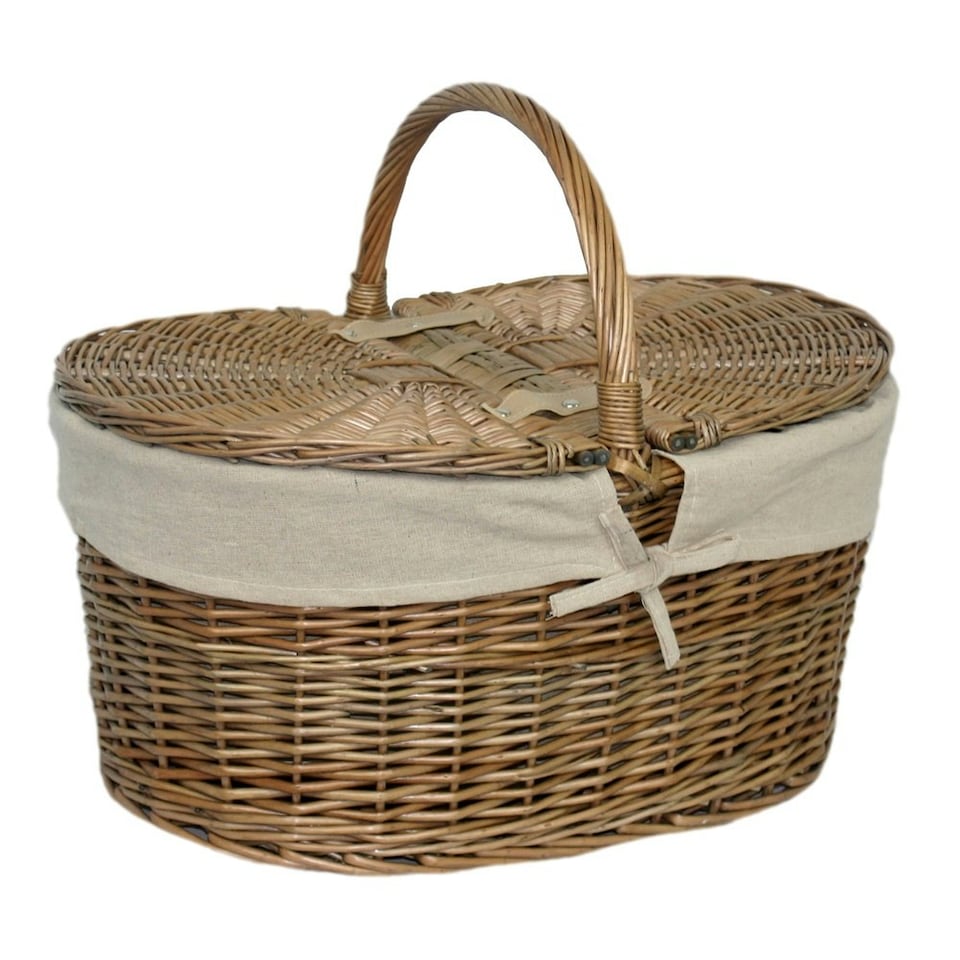 image 1 of Antique Wash Deep Oval Picnic Basket with Lining Multi | Rose Garden | One Size