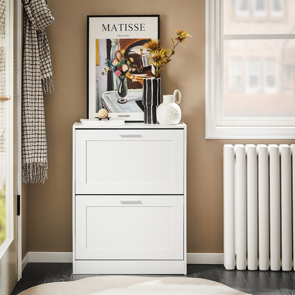 image 1 of SoBuy Narrow 2 Flip-Door Shoe Cabinet, White, 23.6x9.8x31.5 inches, 12.22 kg - FSR137-W
