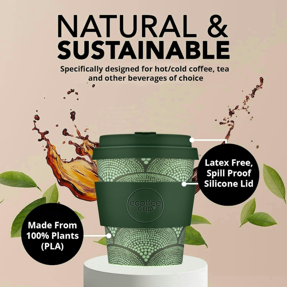 image 1 of Ecoffee Cup 8oz 240ml Reusable Eco-Friendly 100% Plant Based Coffee Cup with Silicone Lid & Sleeve - Melamine Free Travel Mug N/A | Not That Juan