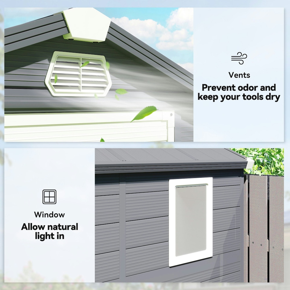 image 1 of Outsunny 4 x 6ft Garden Shed Storage w/ Foundation Kit, Vents, Grey