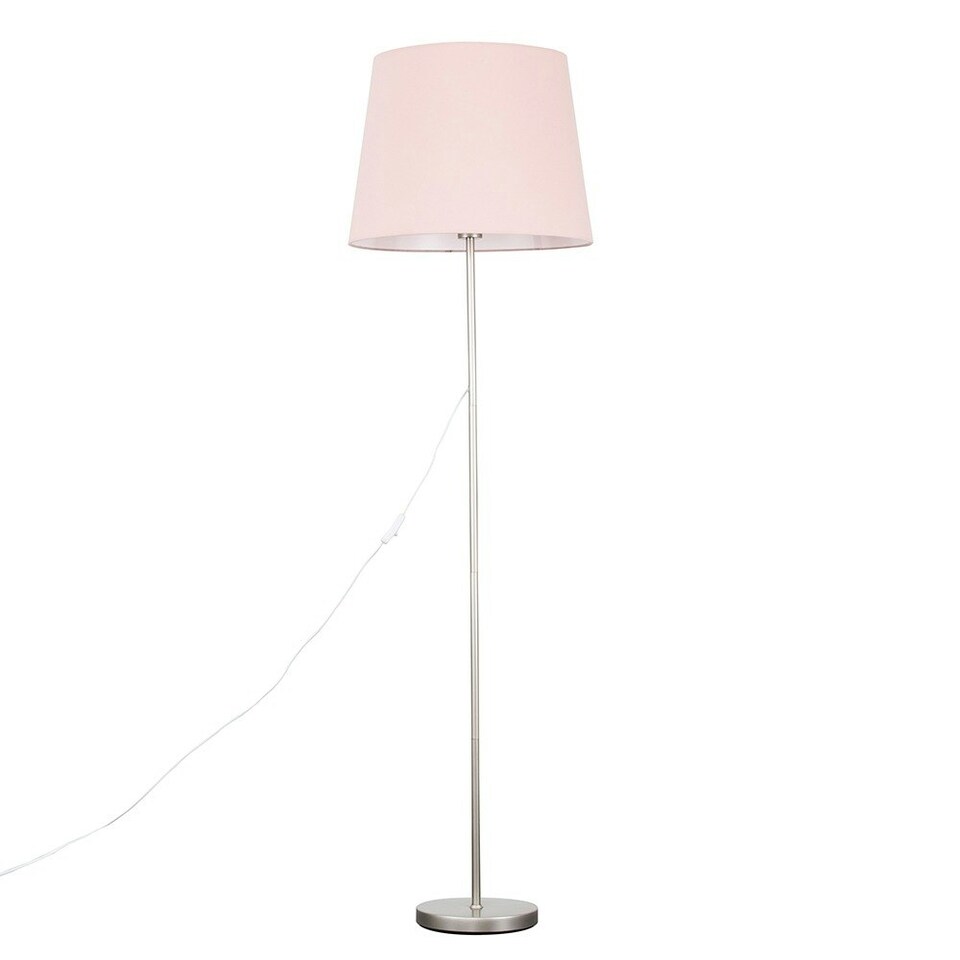 image 1 of ValueLights Modern Floor Lamp In Brushed Chrome Metal Finish With Extra Large Pink Shade
