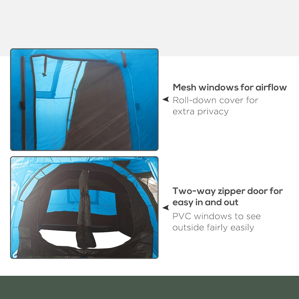 image 1 of Outsunny 3-4 Persons Tunnel Tent, Two Room Camping Tent w/ Windows, Black
