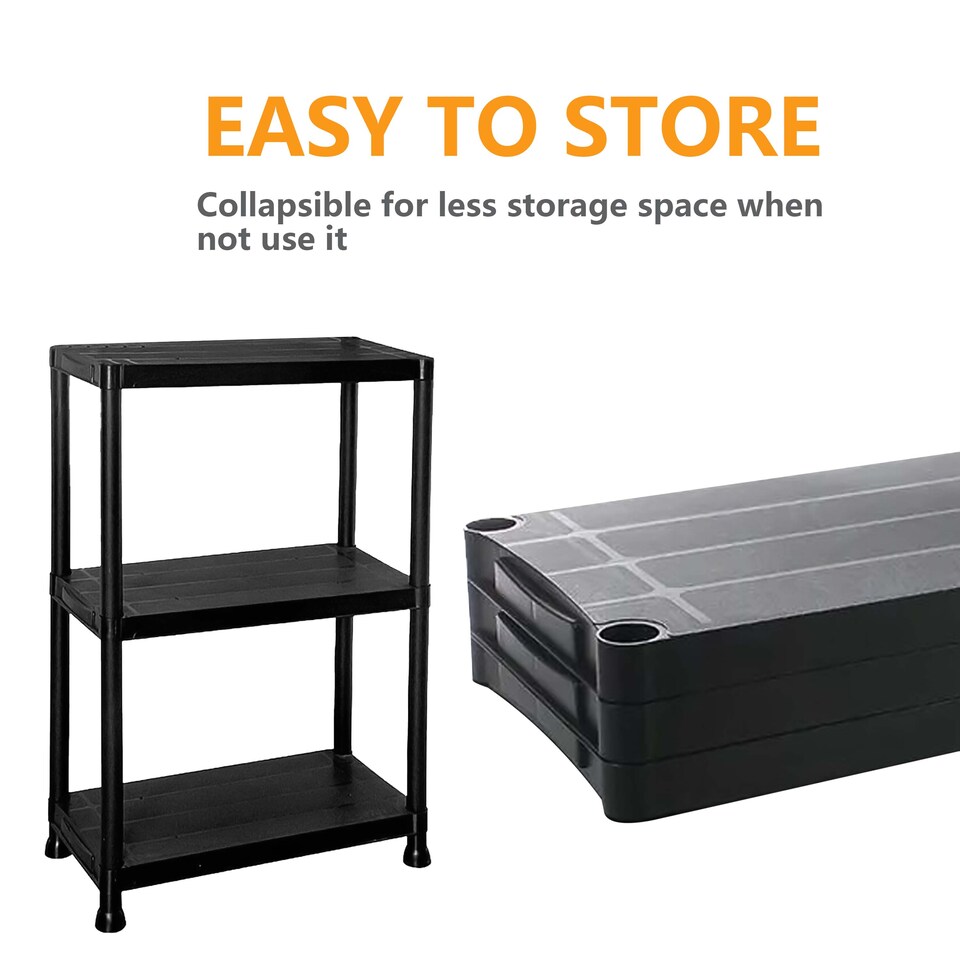 image 1 of 3 TIER PLASTIC STORAGE SHELVES SHELVING HOME GARAGE ORGANISER SHELF RACK