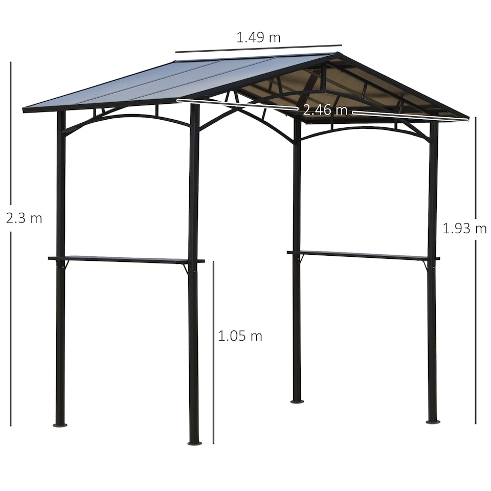 image 1 of Outsunny 8ft x 5ft Outdoor BBQ Protective Gazebo Tent Aluminium Steel Frame w2 Shelves Hardtop Roof Canopy Ground Stakes Safe Cooking