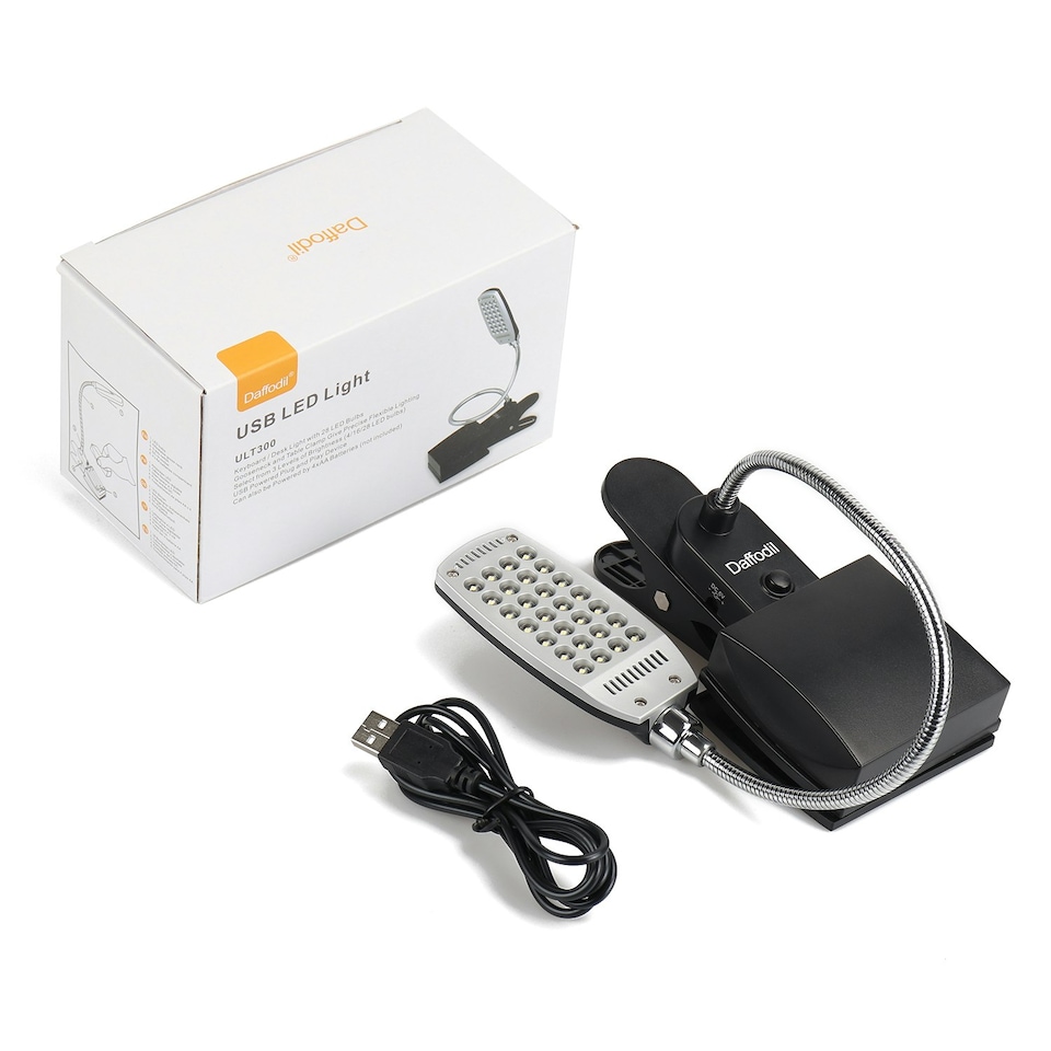 image 1 of USB & Battery Powered LED Lamp Light - Desktop or Clip On - Flexible Gooseneck for Keyboard, Reading, Hobby, or Work - Daffodil ULT300 | Silver
