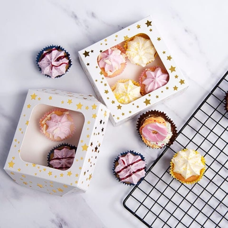 image 1 of Anniversary House Gold Star Square Treat Boxes with Window Pack of 2