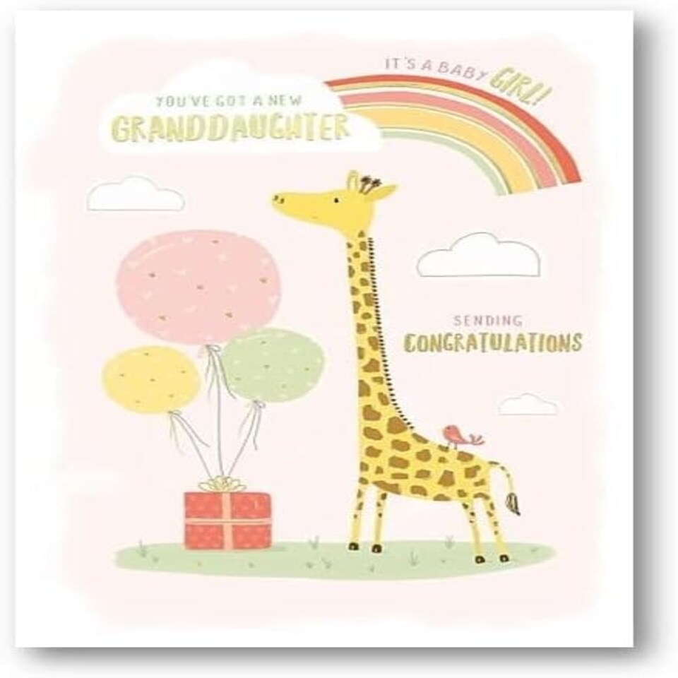 image 1 of Giraffe, Rainbow & Balloons New Baby Granddaughter Birth Congratulations Card