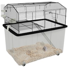 PawHut Hamster Cage, Two-Tier Gerbil Cage w/ Deep Bottom, Ramp, Food Dish