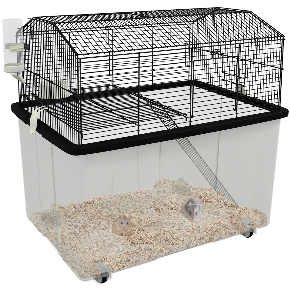image 1 of PawHut Hamster Cage, Two-Tier Gerbil Cage w/ Deep Bottom, Ramp, Food Dish