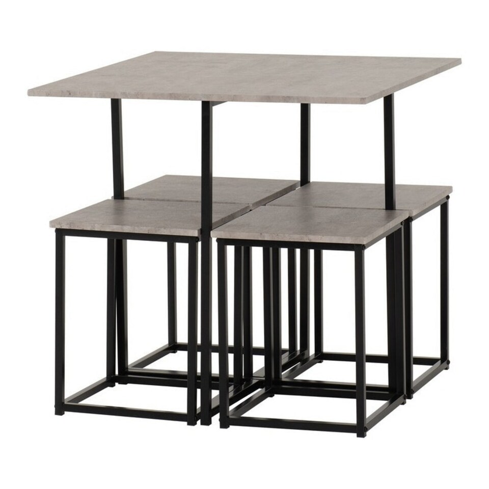 image 1 of Kent 1+4 Stowaway Dining Set - Stone Effect/Black Black