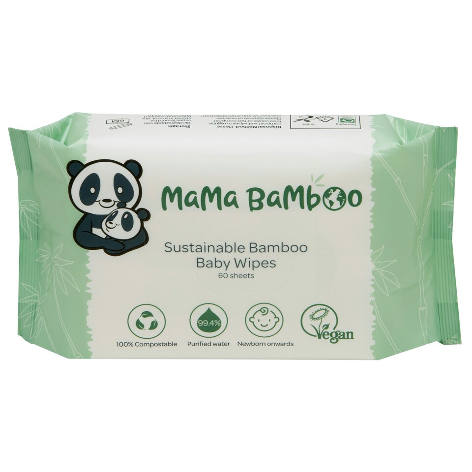 image 1 of Mama Bamboo 100% Biodegradable Plastic Free Sustainable Baby Wipes - Multipack 12x60 720 wipes