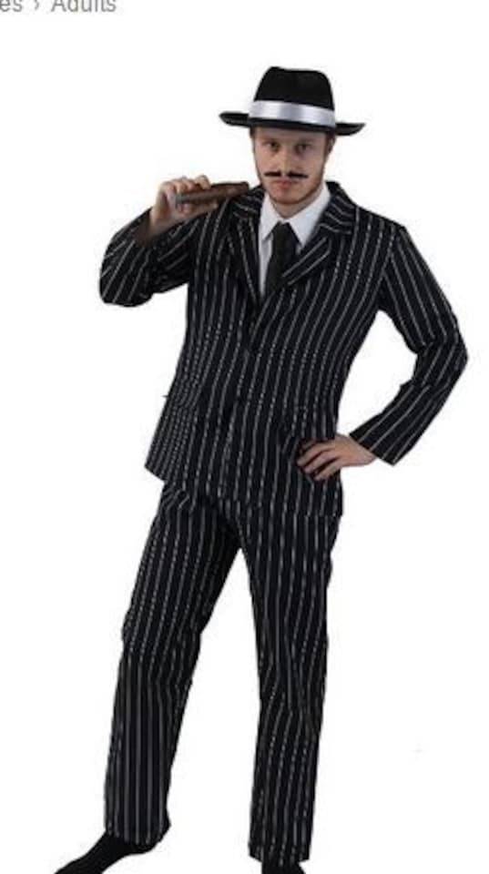 image 1 of Black Pinstripe Suit Costume | Black | L