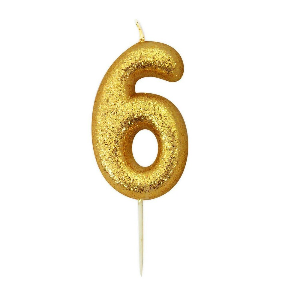 Anniversary House Metallic Glitter 6th Birthday Candle - Gold - One Size