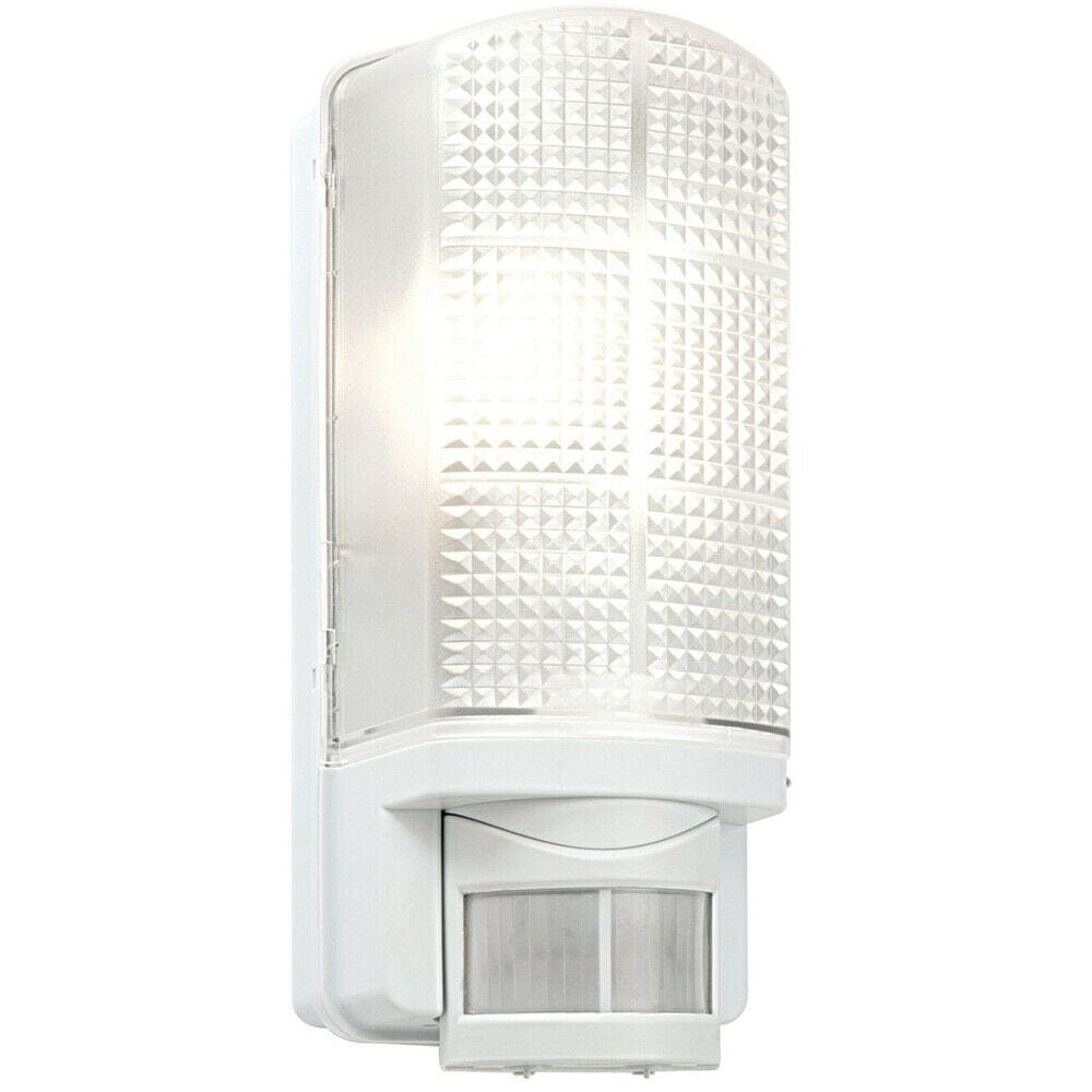 Loops WHITE IP44 Outdoor Wall Bulkhead Light & 10m PIR Motion Sensor 60W E27 Edison