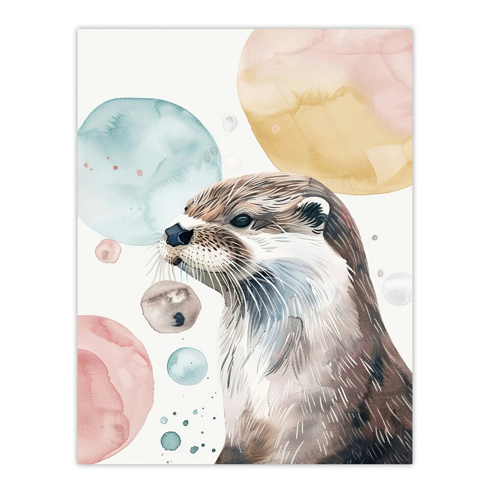 image 1 of Otter Portrait Modern Watercolour Bubbles Black Framed Wall Art Print A4