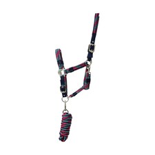 Hy Horse Headcollar and Leadrope - Navy/Raspberry/Sea Blue - Cob