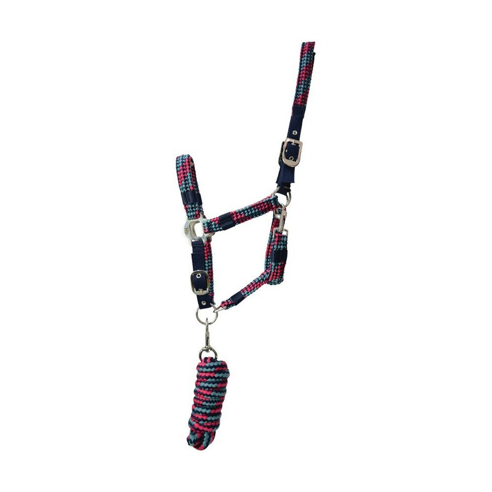 Hy Horse Headcollar and Leadrope - Navy/Raspberry/Sea Blue - Cob