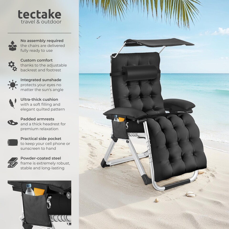 image 1 of Sun Lounger Cirrus with Plush Padding, Built-in Sun Shade and Folding Function | Black | black | One Size | 1