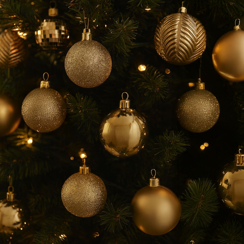 image 1 of Christmas Tree Ornaments Baubles Set | Gold | Gold