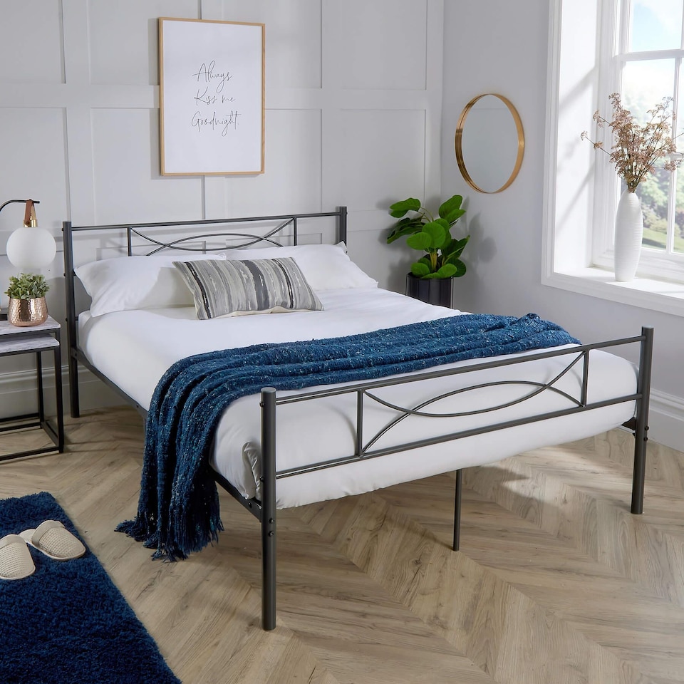 image 1 of Matt Dark Grey Metal Frame 4ft Small Double Bedframe Powder Coated