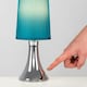 image 2 of ValueLights Modern Chrome Trumpet Touch Table Lamp With Turquoise Teal Fabric Shade