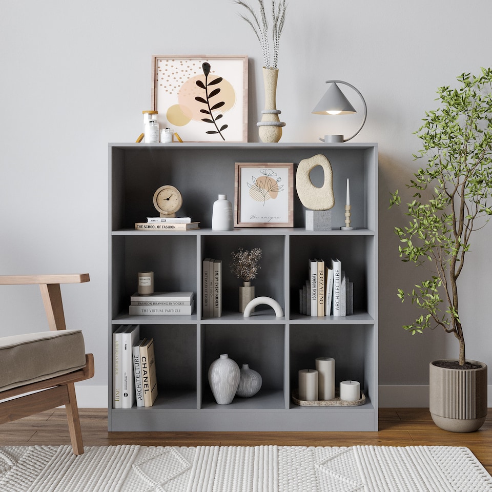 image 1 of Wide 7-Cube Bookcase | Grey | 1