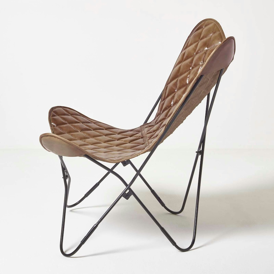 image 1 of Homescapes Brown Leather Diamond Butterfly Chair Brown