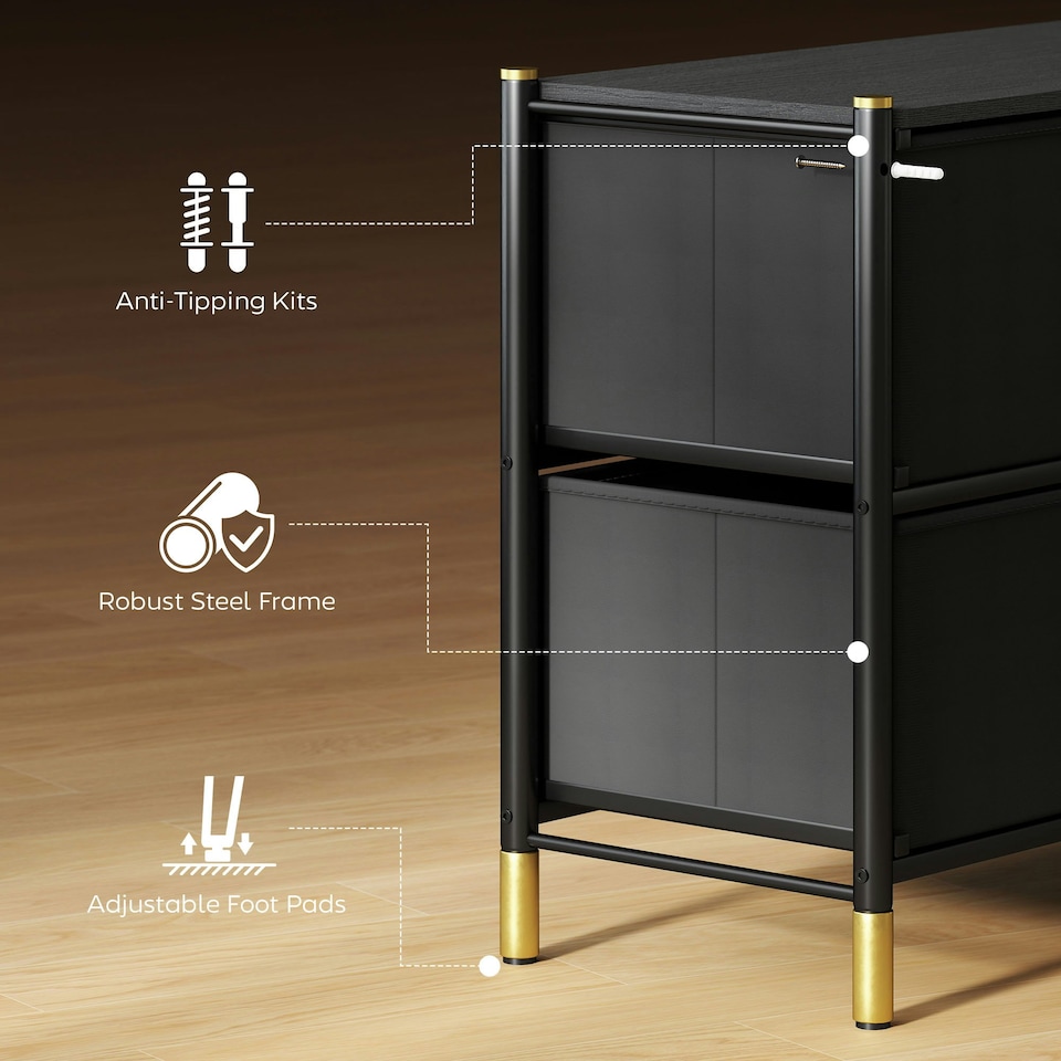 image 1 of HOMCOM Fabric Chest of Drawers with PU Leather Surface, for Bedroom