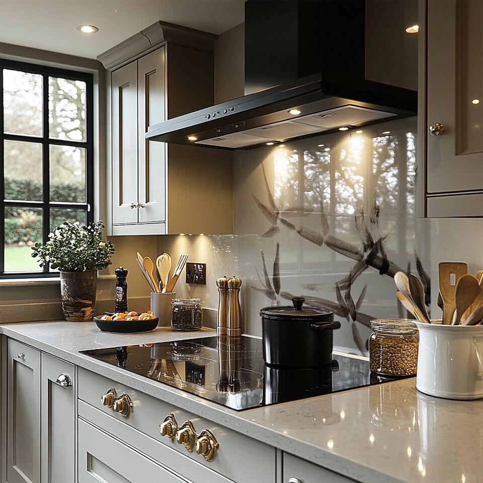 image 1 of Japanese painting of bamboo Designer Splash Back | White