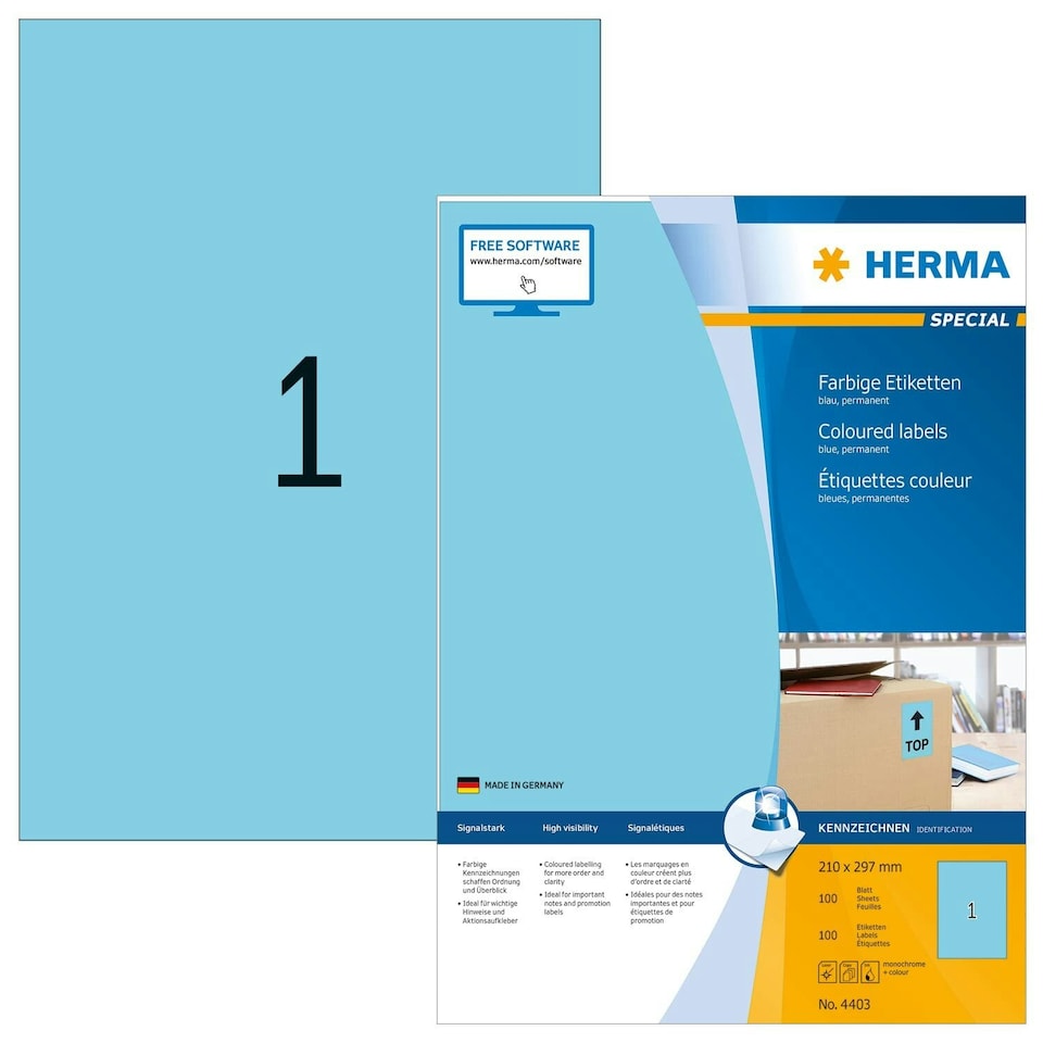 HERMA S/PRINT LABELS 210 X 297 BLUE 100$ N/A