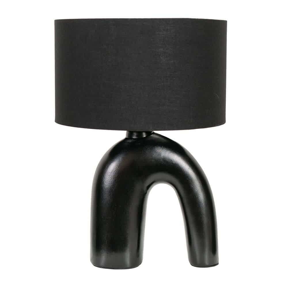 ValueLights Lia Fabric Drum Lamp Shade Black Arch Abstract Ceramic Table Lamp