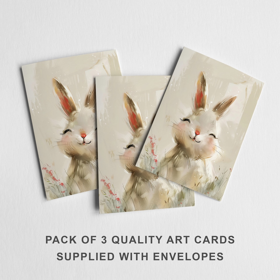 image 1 of Cute Smiling Bunny Greeting Card Baby Animal Any Occasion Set of 3 Blank Inside