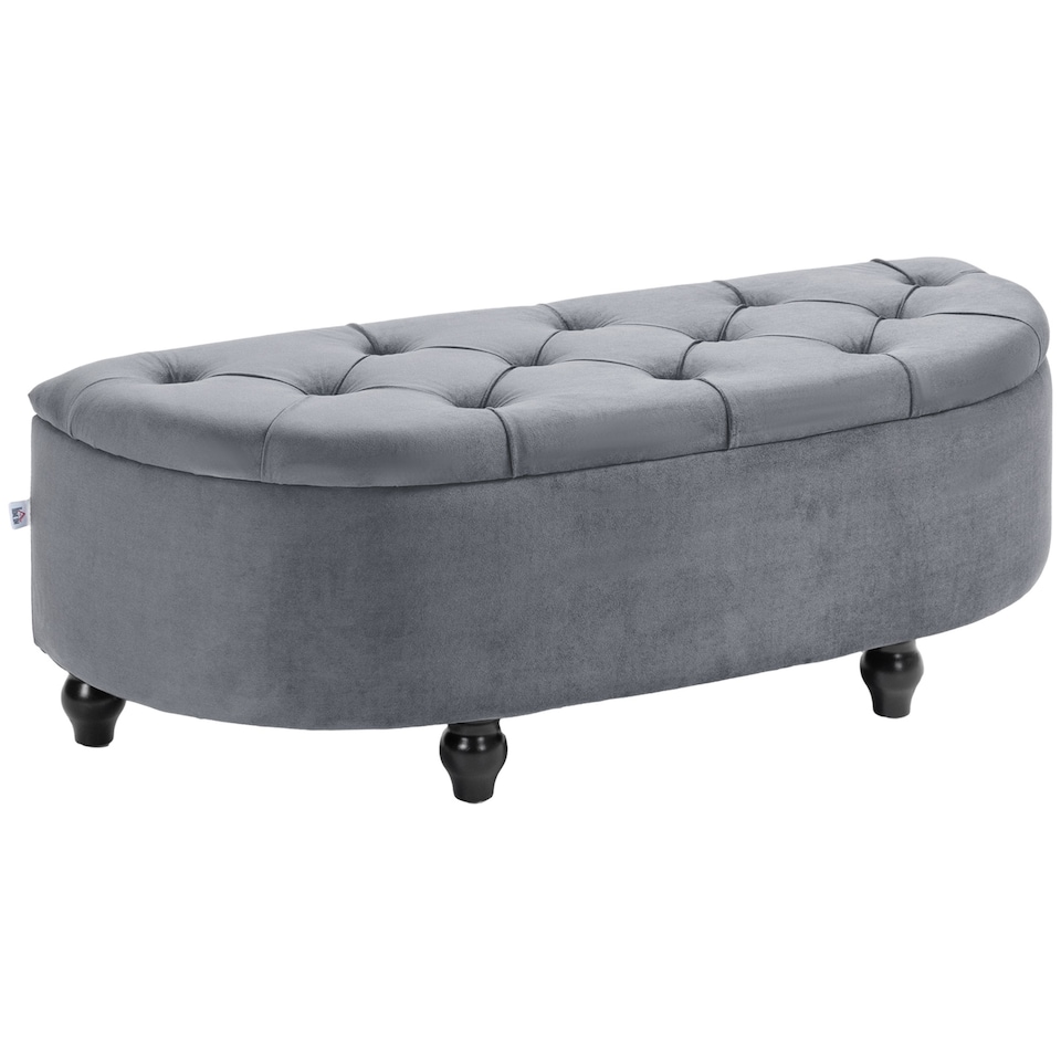 image 1 of HOMCOM Semi-Circle Storage Ottoman Bench Tufted Upholstered Grey