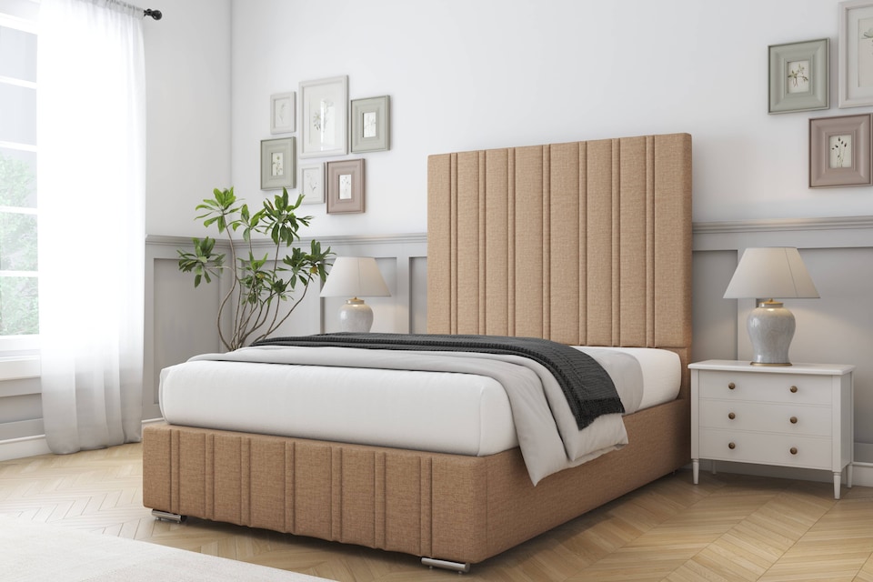 image 1 of Sloomy Langston Latte Dumfries Bed Frame With Mattress With 50" Upholstered Headboard 4' Small Double