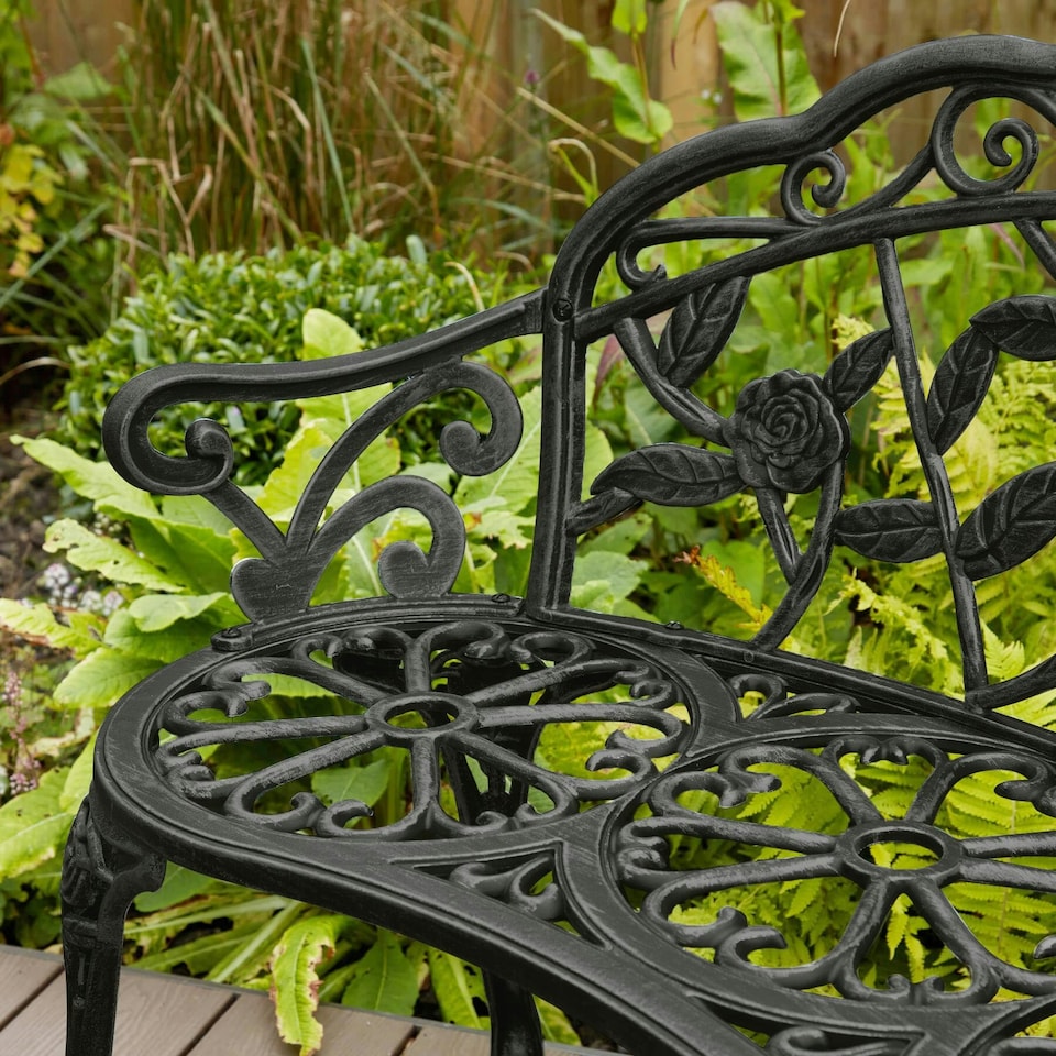 image 1 of Cast Aluminium Garden Bench Metal Frame 2 Seater Patio Chair Outdoor Seating