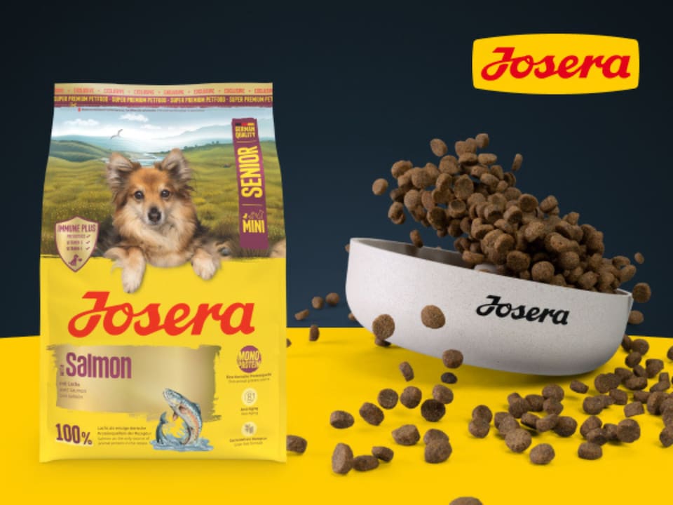 image 1 of Josera Mini Senior Salmon | Complete dry food for toy & small dogs | Grain free | Single meat protein | Smaller kibble | Herbs & fruits | 0.9kg