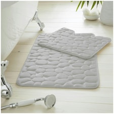 VELVETIO 2Pc Pebble Bath Mat Set Memory Foam Bathroom Toilet Rugs Grey