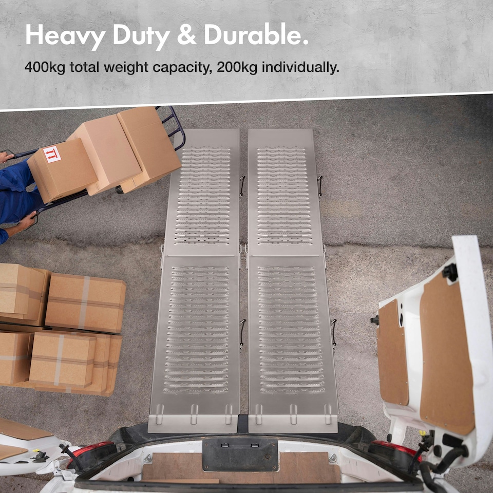 image 1 of VonHaus Loading Ramp - 2 Van Ramps Heavy Duty - Folding Slope for Van, Motorbike, Quad Motorcycle - Portable Galvanised Steel Loading Rampway- 400kg Max Loading - H168 x W25 x D8cm