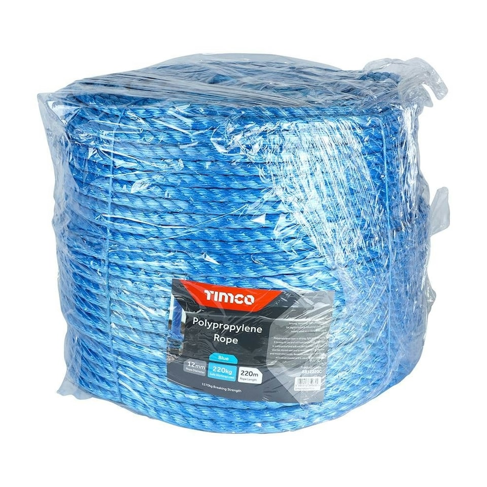 Timco - Polypropylene Rope - Blue - Long Coil (Size 12mm x 220m - 1 Each) | Blue