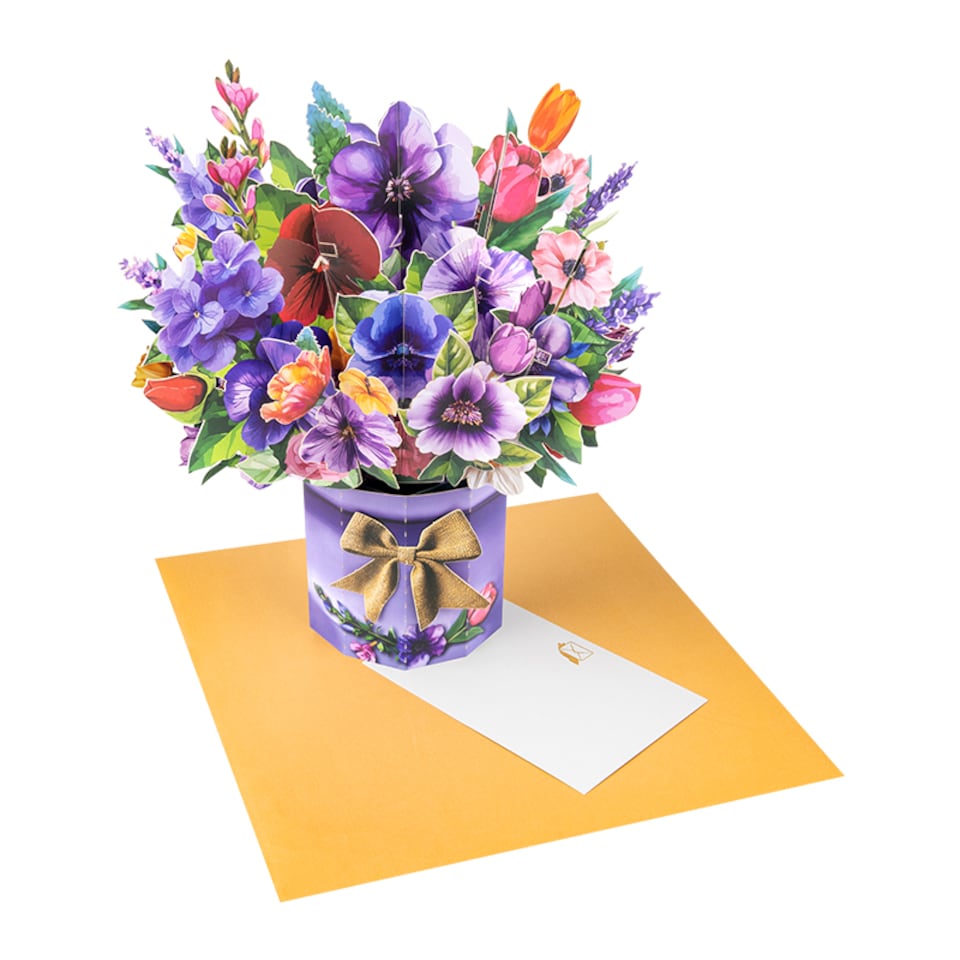 image 1 of Floral Fantasy Paper Bouquet 3D Vase Pop Up Card