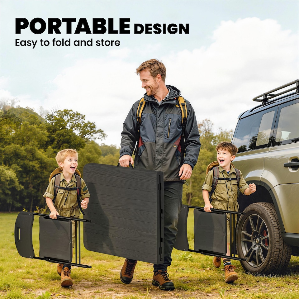 image 1 of Outsunny 5 Piece 6ft Foldable Table and Chairs, Portable Picnic Table Set | Black | Black