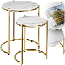 Side Table Ellsa - marble top, steel frame, elegant design - Set of 2 White | Gold