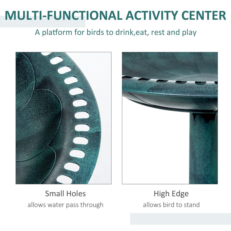 image 1 of Outsunny 50cm Decorative Garden Bird Bath Fountain Feeder Stand, Green
