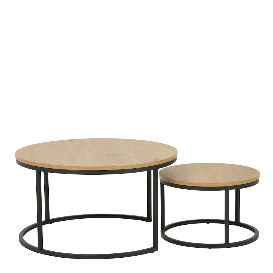 image 1 of Spiro Round Coffee Table Set with Oak Top & Black Legs