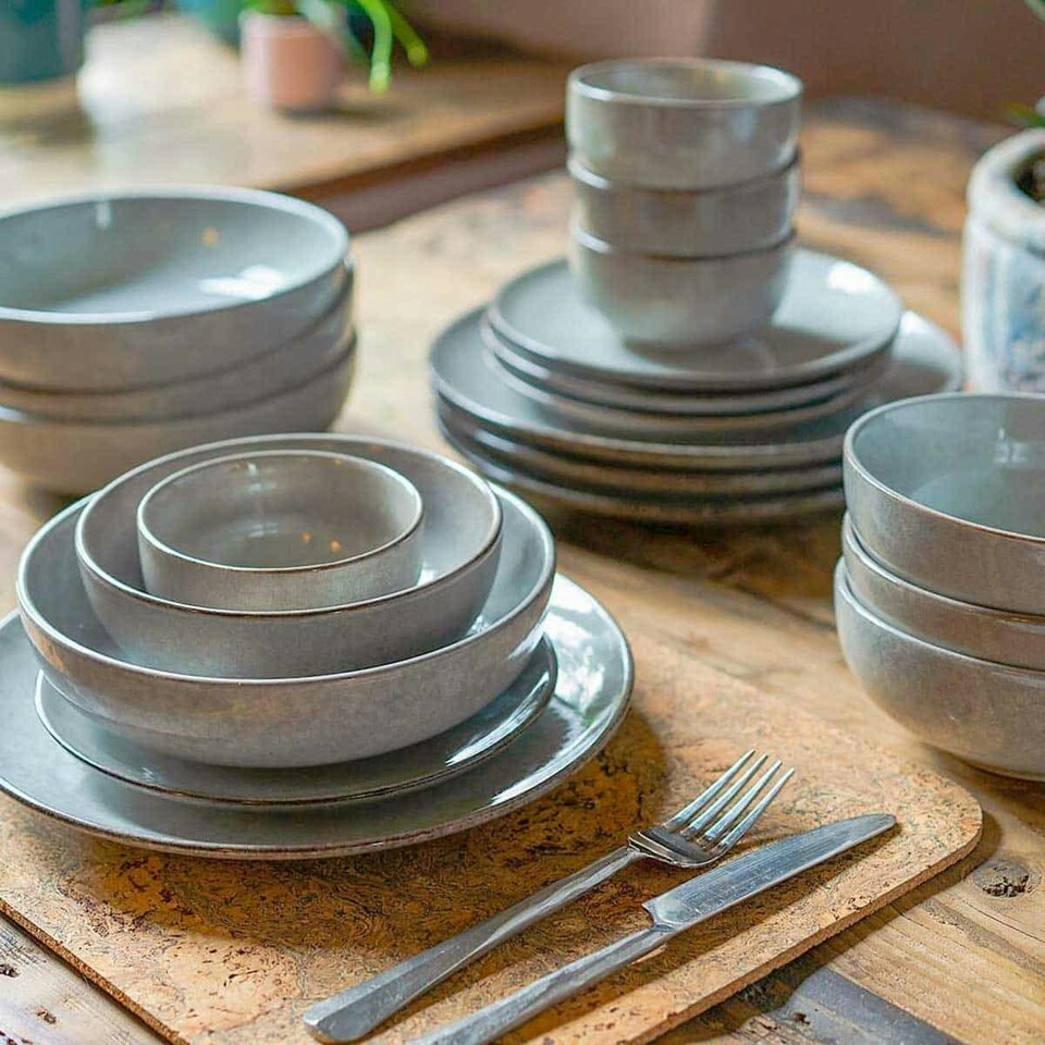 image 1 of Cooks Professional Nordic Stoneware Dinner Set | 20-Piece | Reactive Glaze | Grey